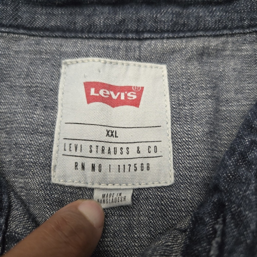 Levi's Western Dark Blue Denim Shirt Pearl Snap Mens XXL Bat Wing Rodeo Ranch - Picture 7 of 12